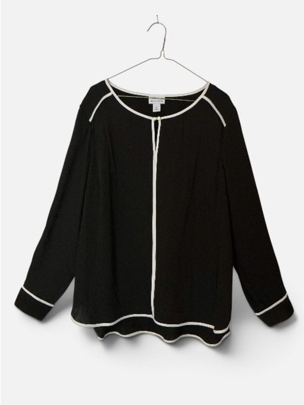 Liz Claiborne Long Sleeve XL Black Blouse with White Trim